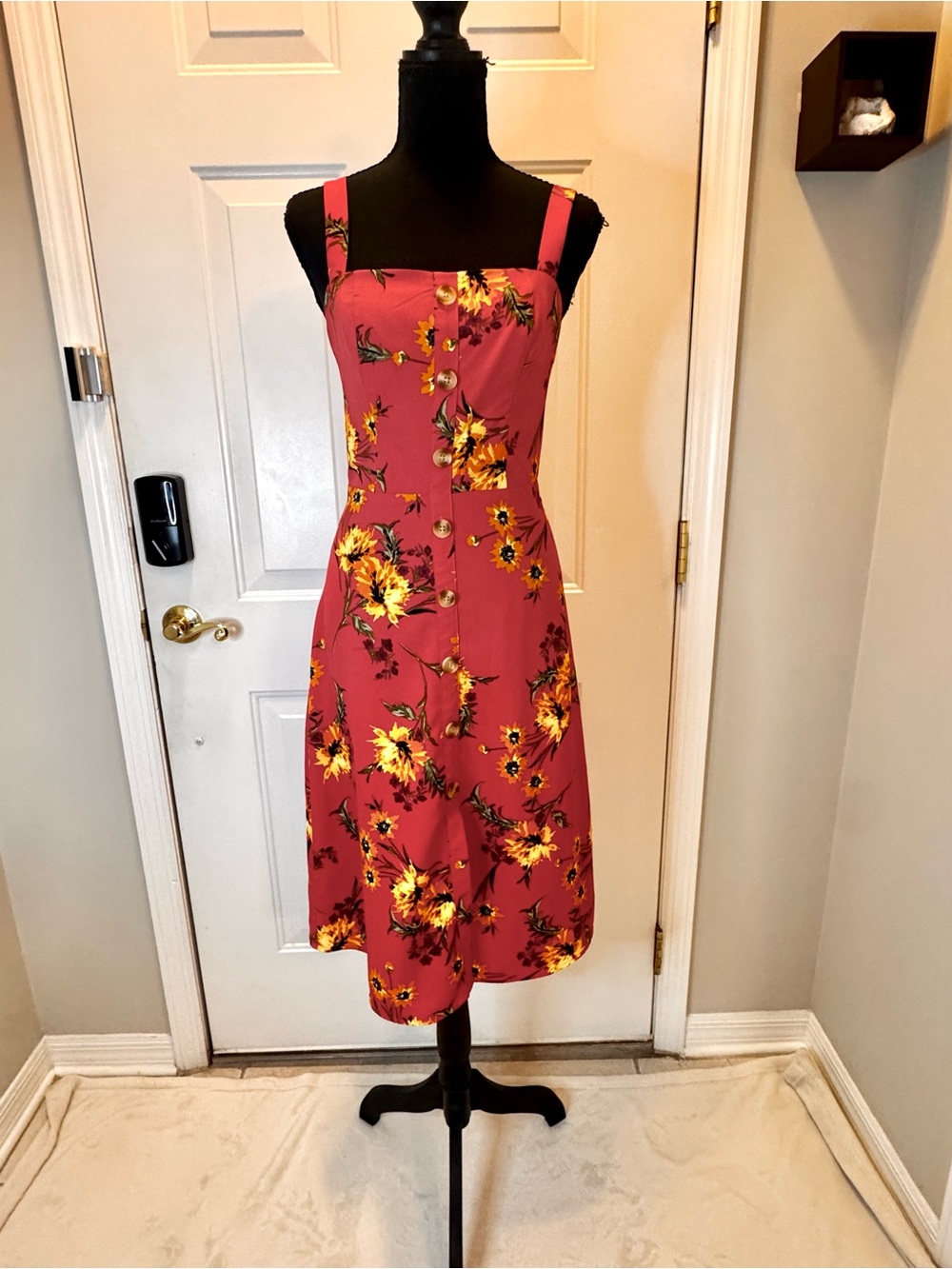 Express Rose Pink Midi Dress with Yellow Floral Print
